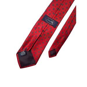 Alan Solly Silk Necktie Red Geometric Medallion Hand Sewn